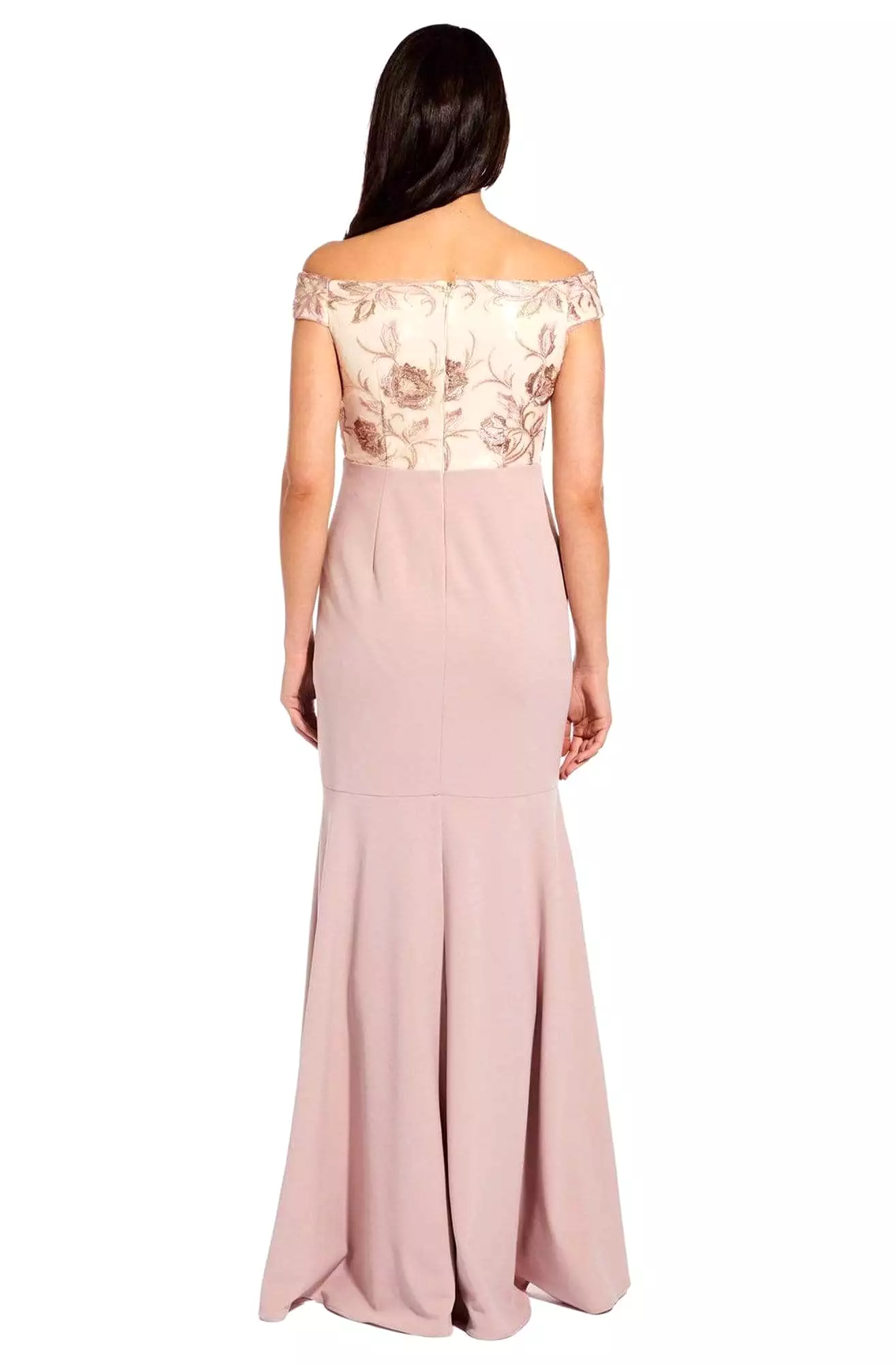 Adrianna Papell - AP1E205308 Embroidered Off-Shoulder Trumpet Dress