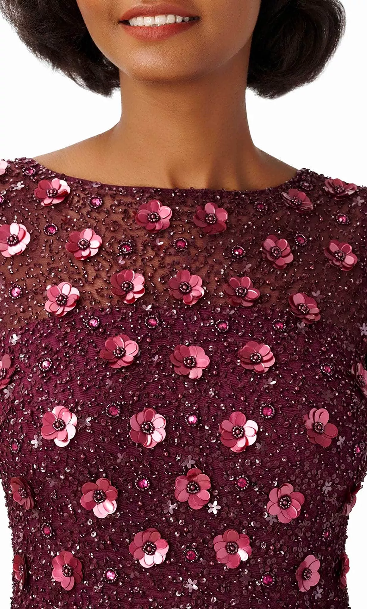 Adrianna Papell AP1E209314 - Short Sleeve 3D Floral Embellished Evening Dress