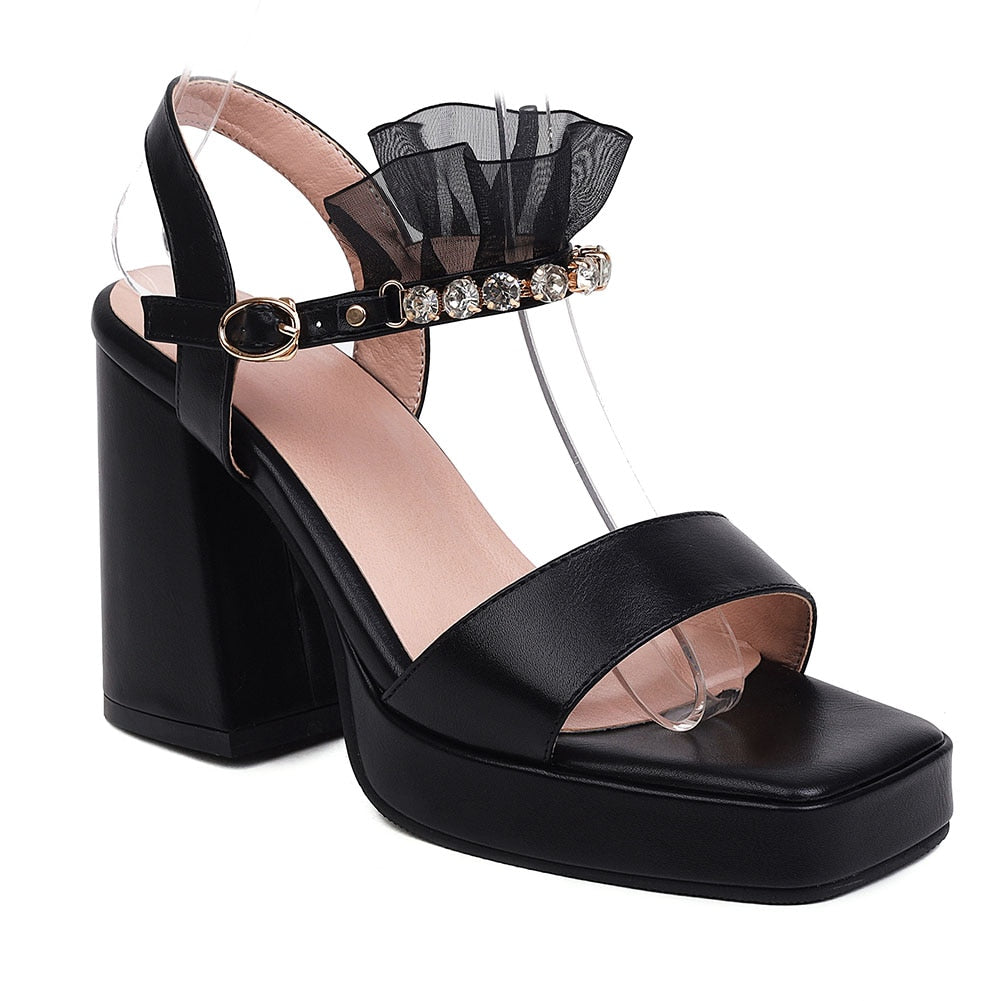 Ankle Strap Sandals Pointed Toe High Heels Platform Style Modern Office Lady Sandals