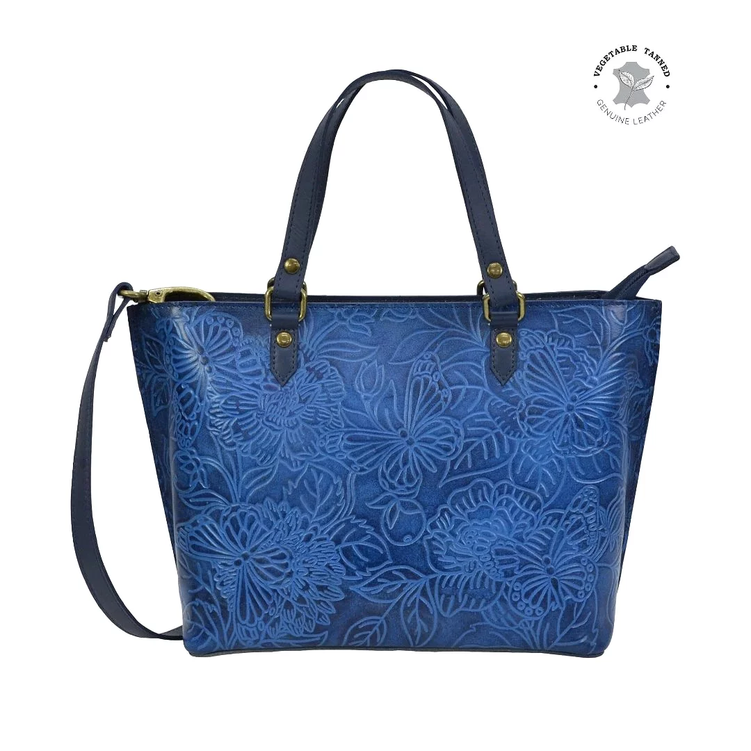 Anuschka Small Tote Handbag - 693 - Tooled Butterfly Ocean