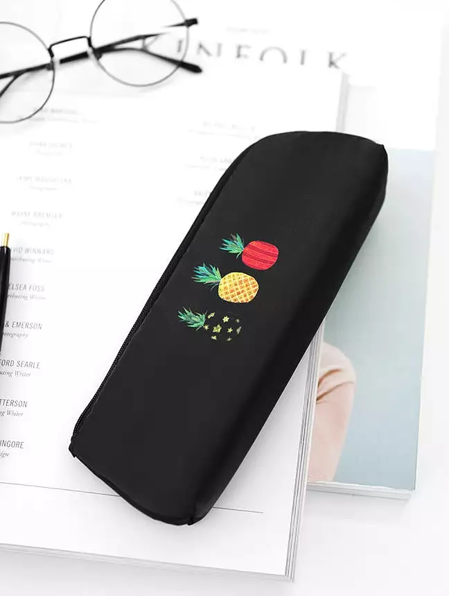 Black Pineapple Graphic Silicone Pencil Cases Stationery Zipper School 19cm Office organizers cosmetic pouch