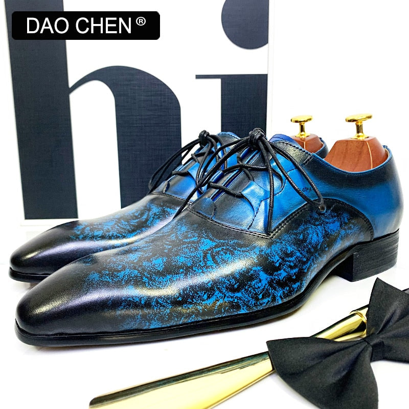 BLUE LACE UP POINTED TOE ELEGANT MENS DRESS SHOES