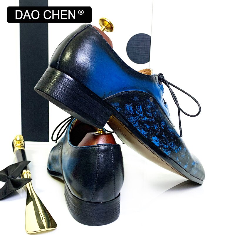 BLUE LACE UP POINTED TOE ELEGANT MENS DRESS SHOES