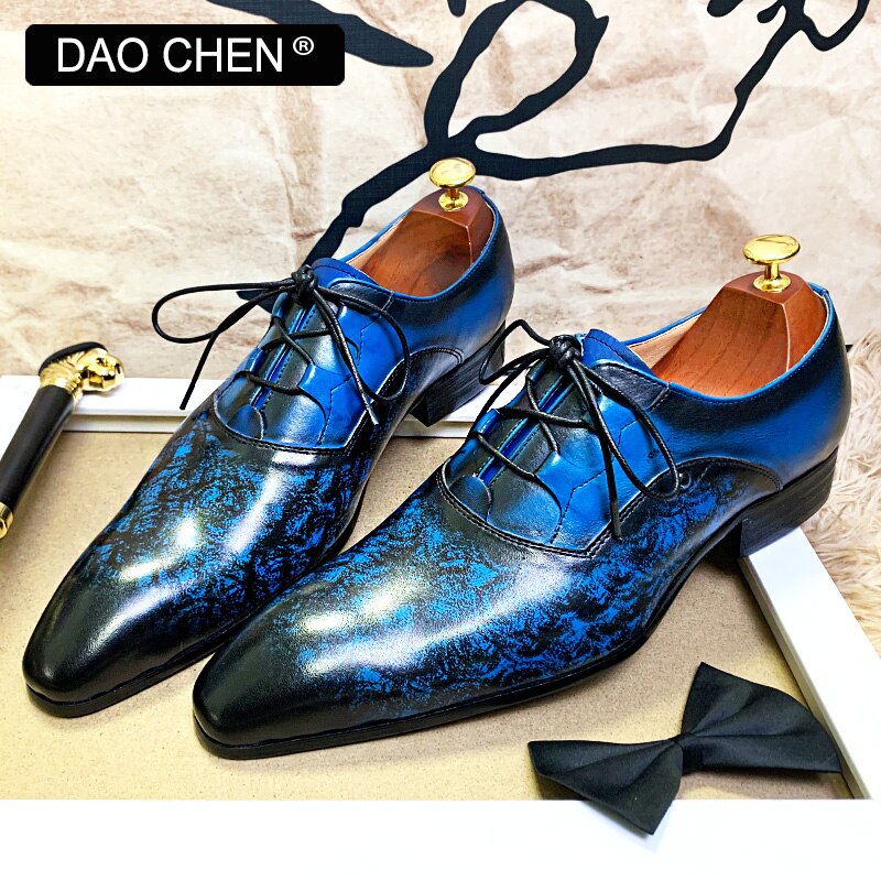 BLUE LACE UP POINTED TOE ELEGANT MENS DRESS SHOES