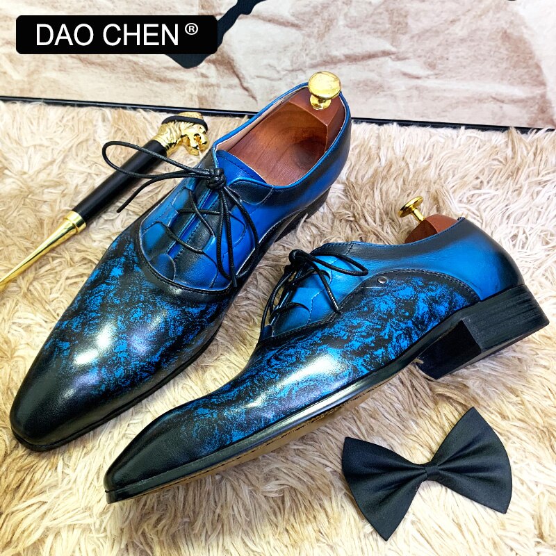 BLUE LACE UP POINTED TOE ELEGANT MENS DRESS SHOES