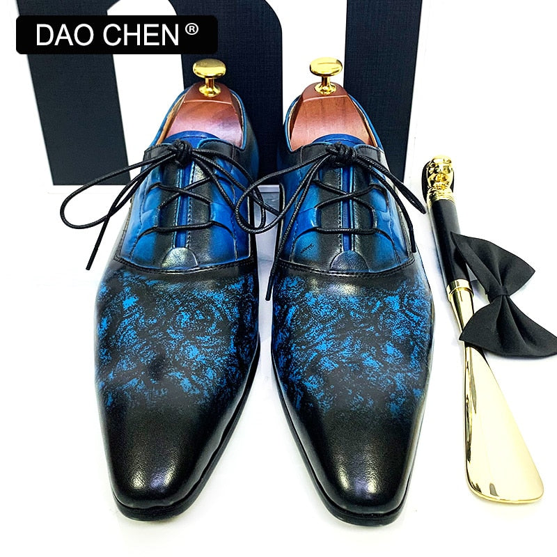 BLUE LACE UP POINTED TOE ELEGANT MENS DRESS SHOES