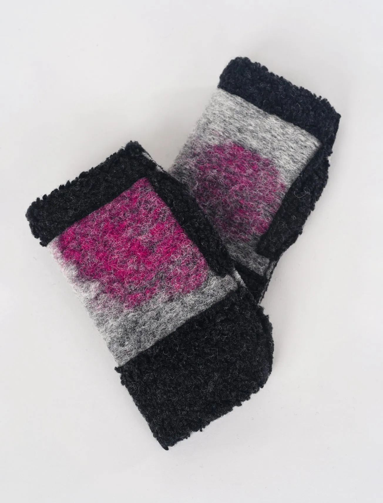 Boiled Wool Handwarmers, Black/Pink Dots