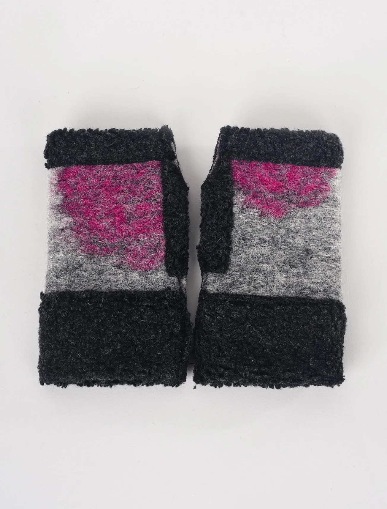 Boiled Wool Handwarmers, Black/Pink Dots