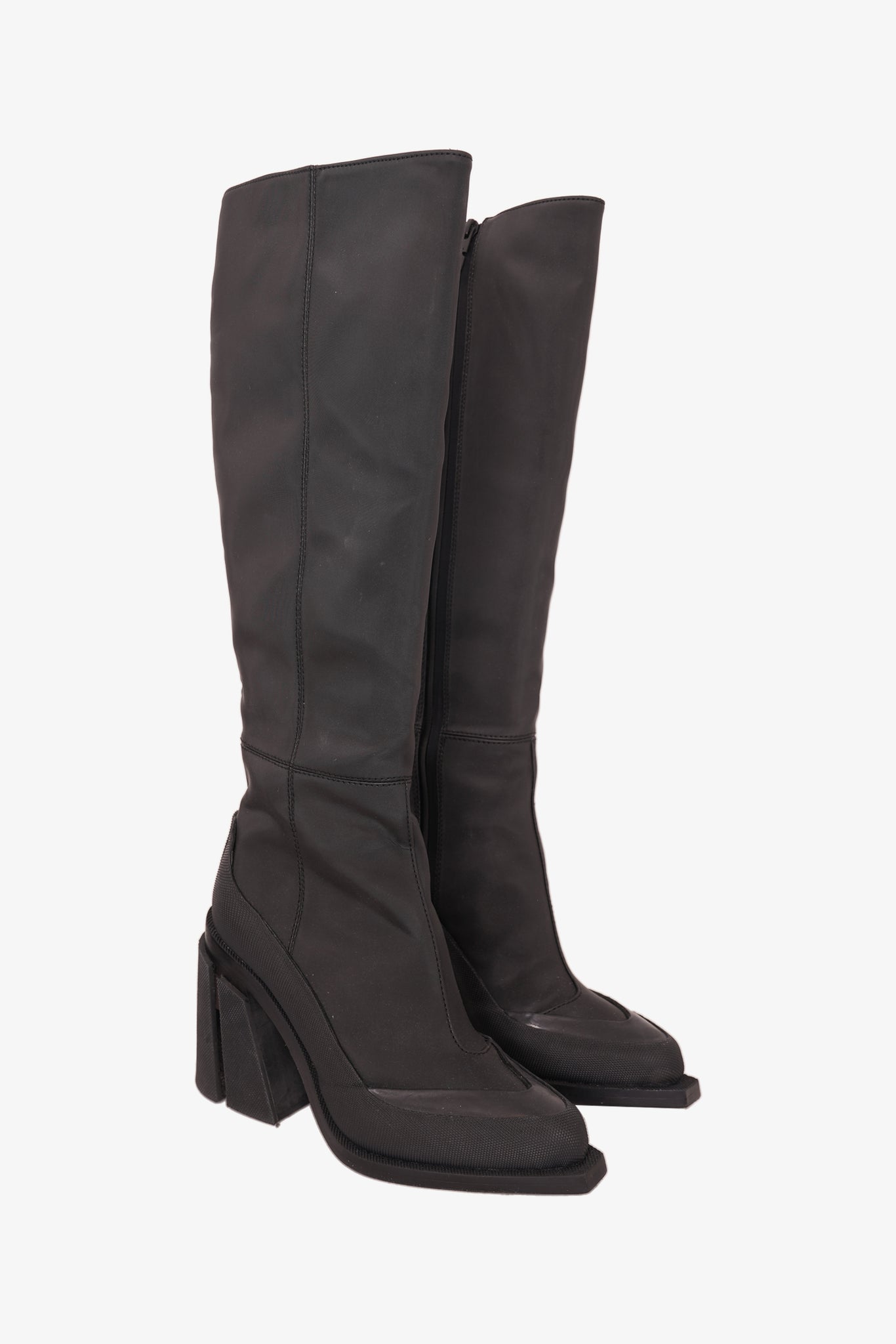 Both Black Rubber Pointed Toe Knee High Boot Size 36