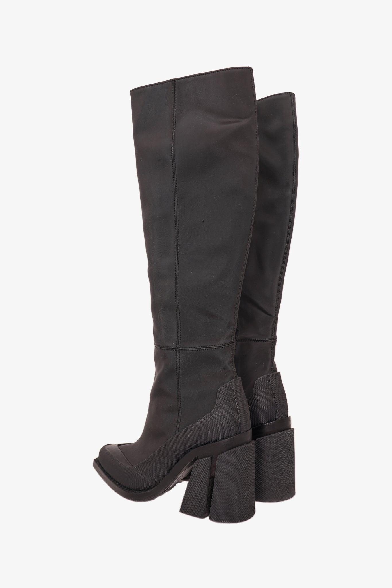 Both Black Rubber Pointed Toe Knee High Boot Size 36