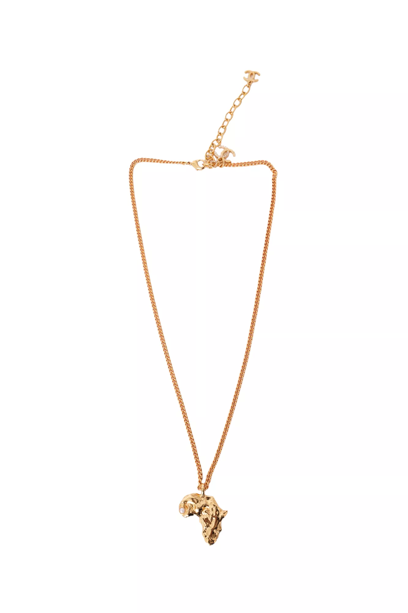 Chanel Gold Tone Africa Map Pendant Necklace