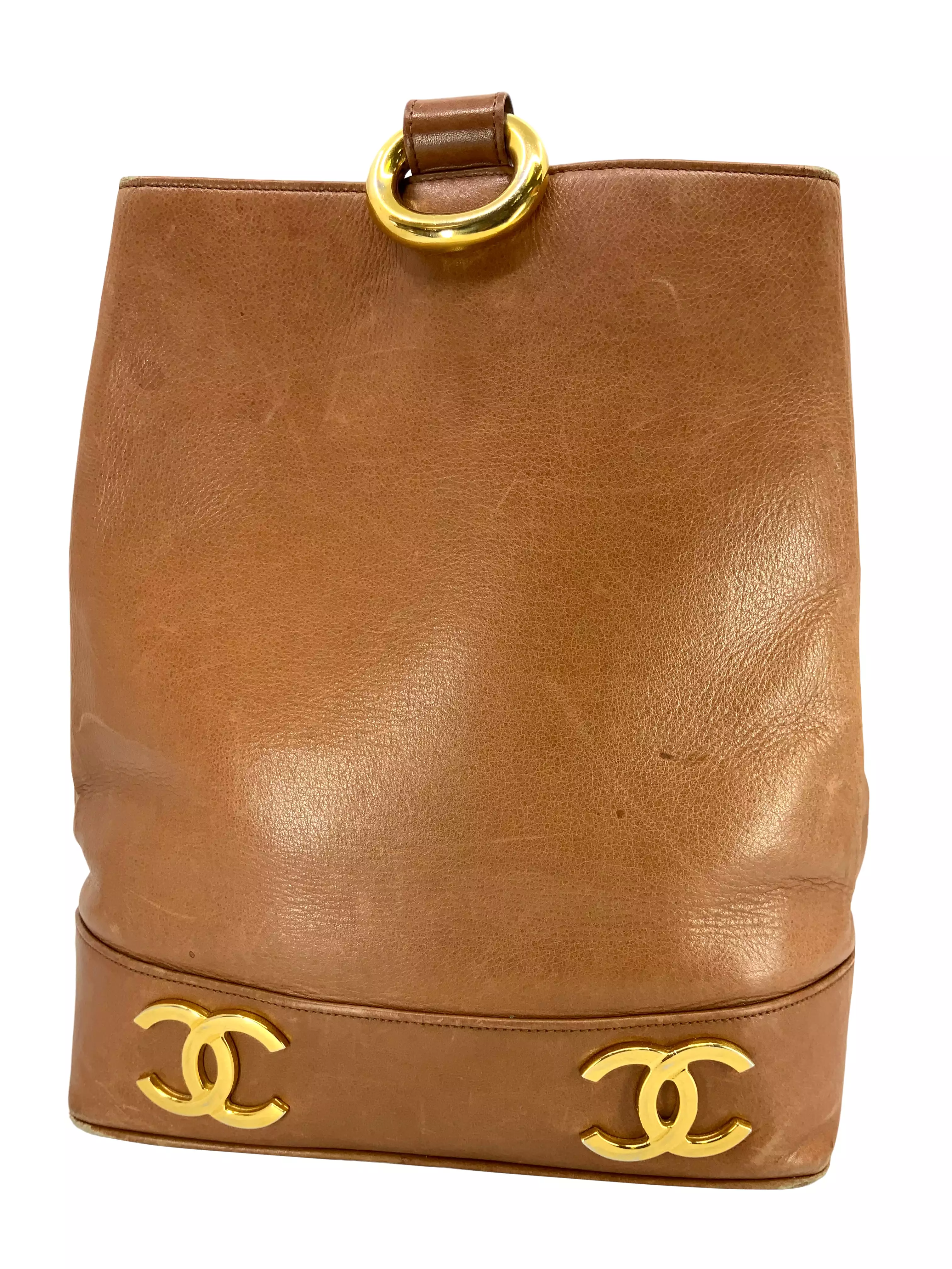 CHANEL Vintage Leather CC Logo Bucket Bag