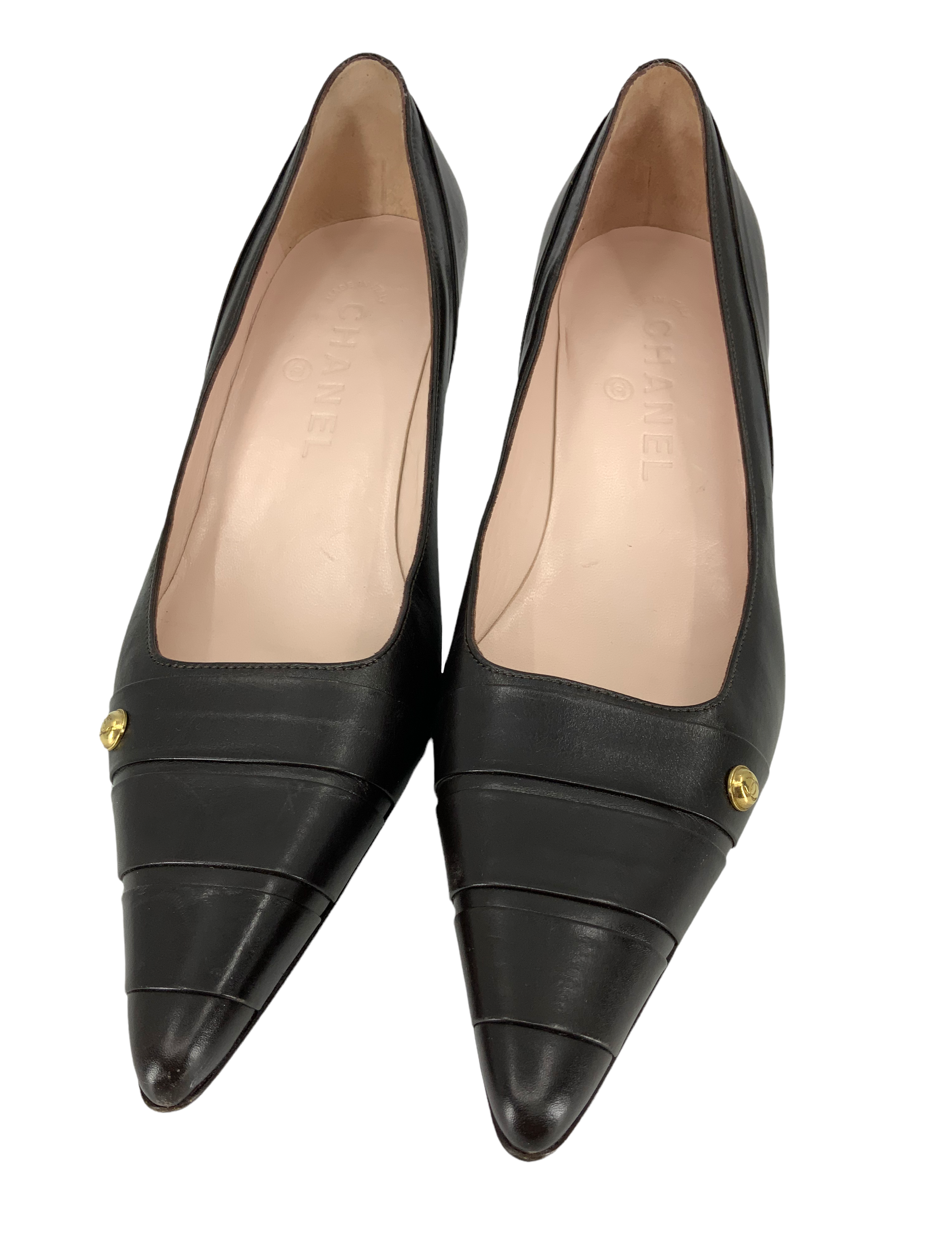 CHANEL Vintage Leather Pointed-Toe CC Stud Pumps Size 8