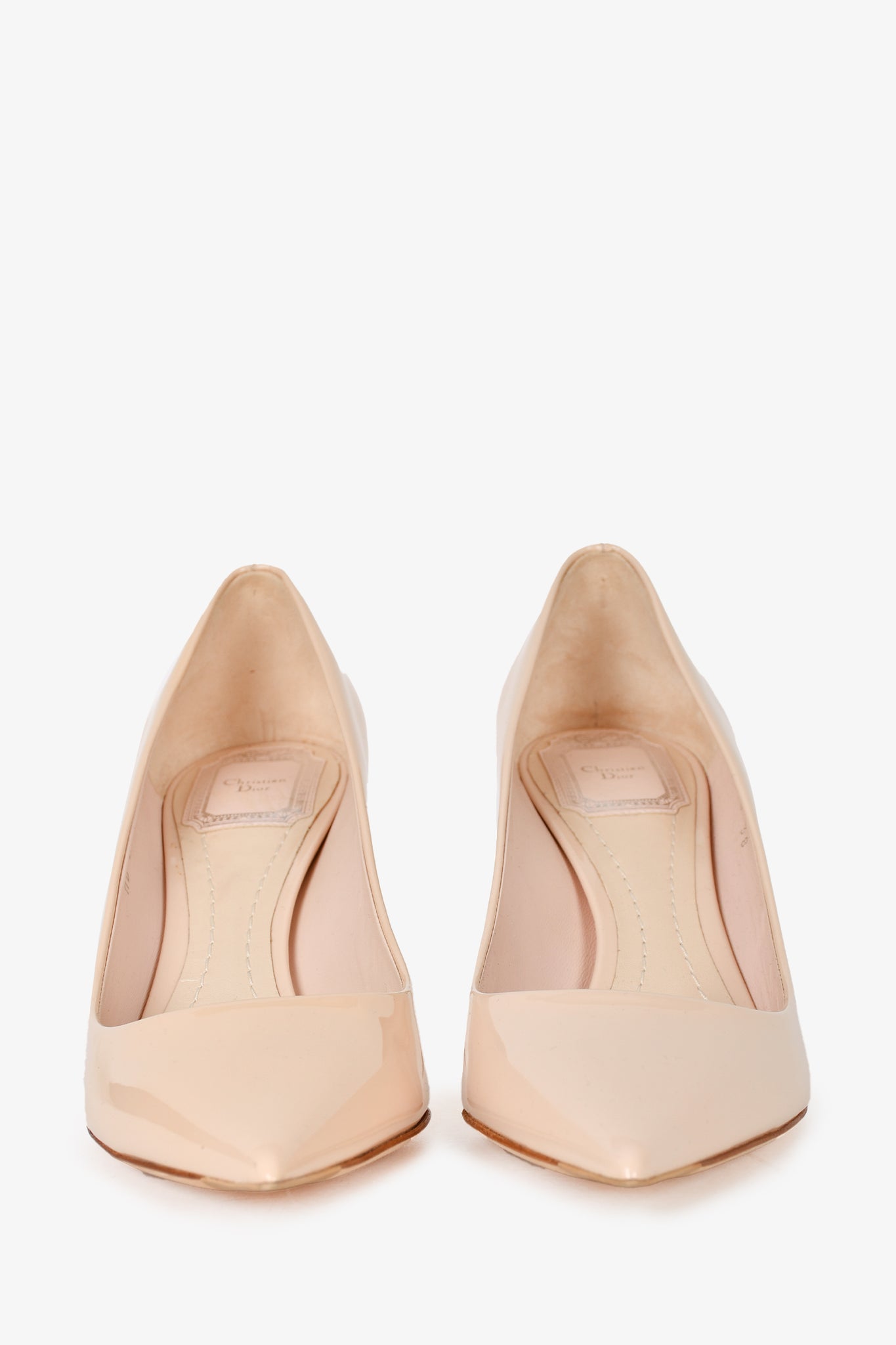 Christian Dior Nude Patent Leather Pointed Toe Heels Size 38