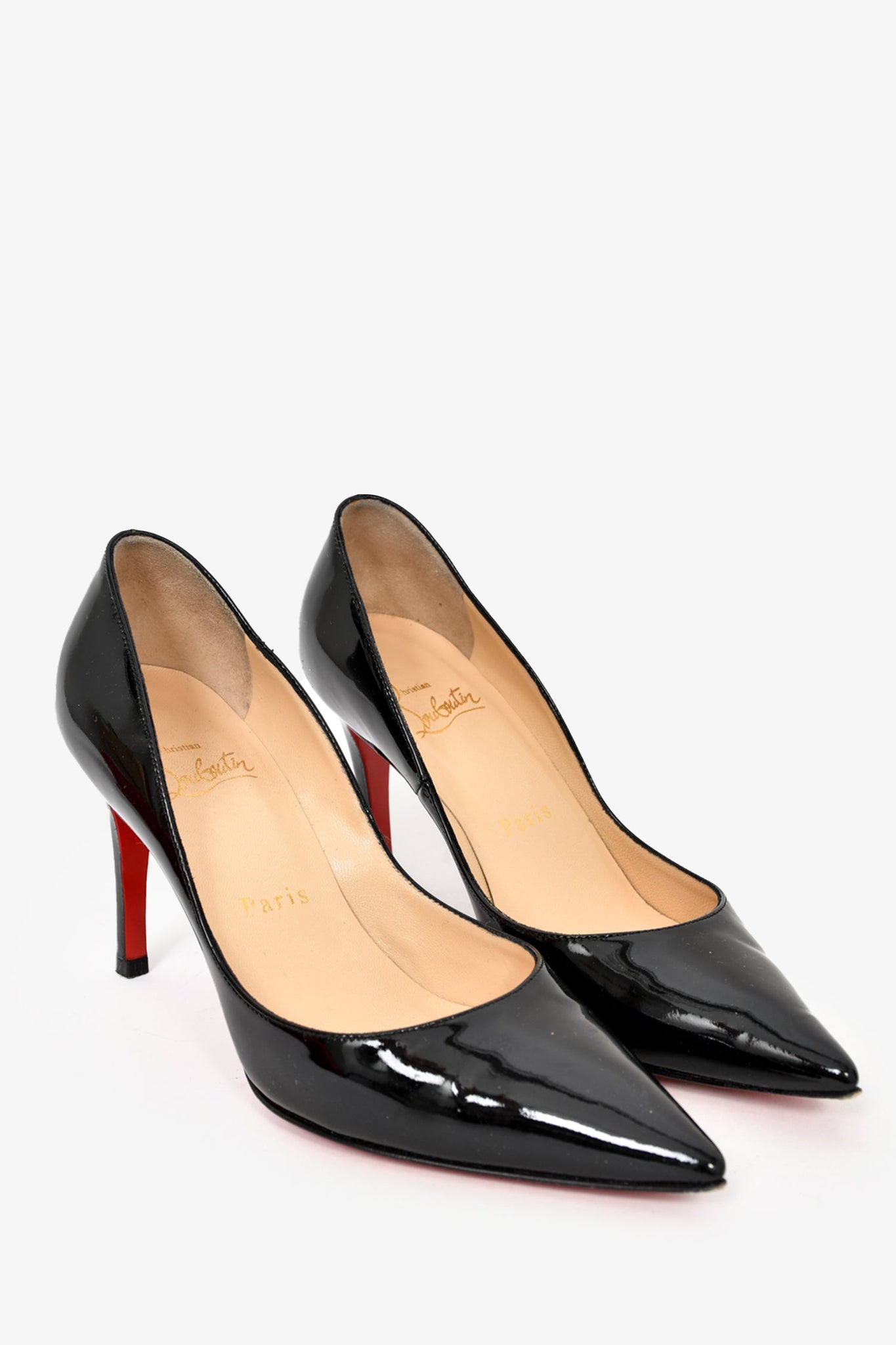 Christian Louboutin Black Patent Leather Pointed Toe Heels sz 34.5