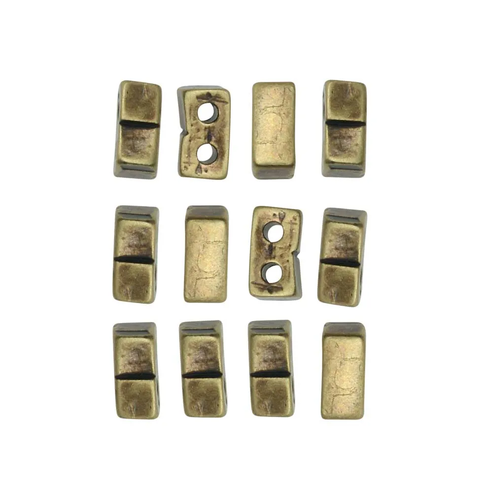 Cymbal Bead Substitute for Half Tila Beads, Klouvas, 2-Hole Rectangle Ant. Brass Plated (12 Pieces)