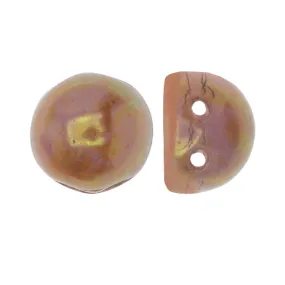 CzechMates Glass, 2-Hole Round Cabochon Beads 7mm Diameter, Opaque Rose / Gold Topaz Luster (2.5 Tube)