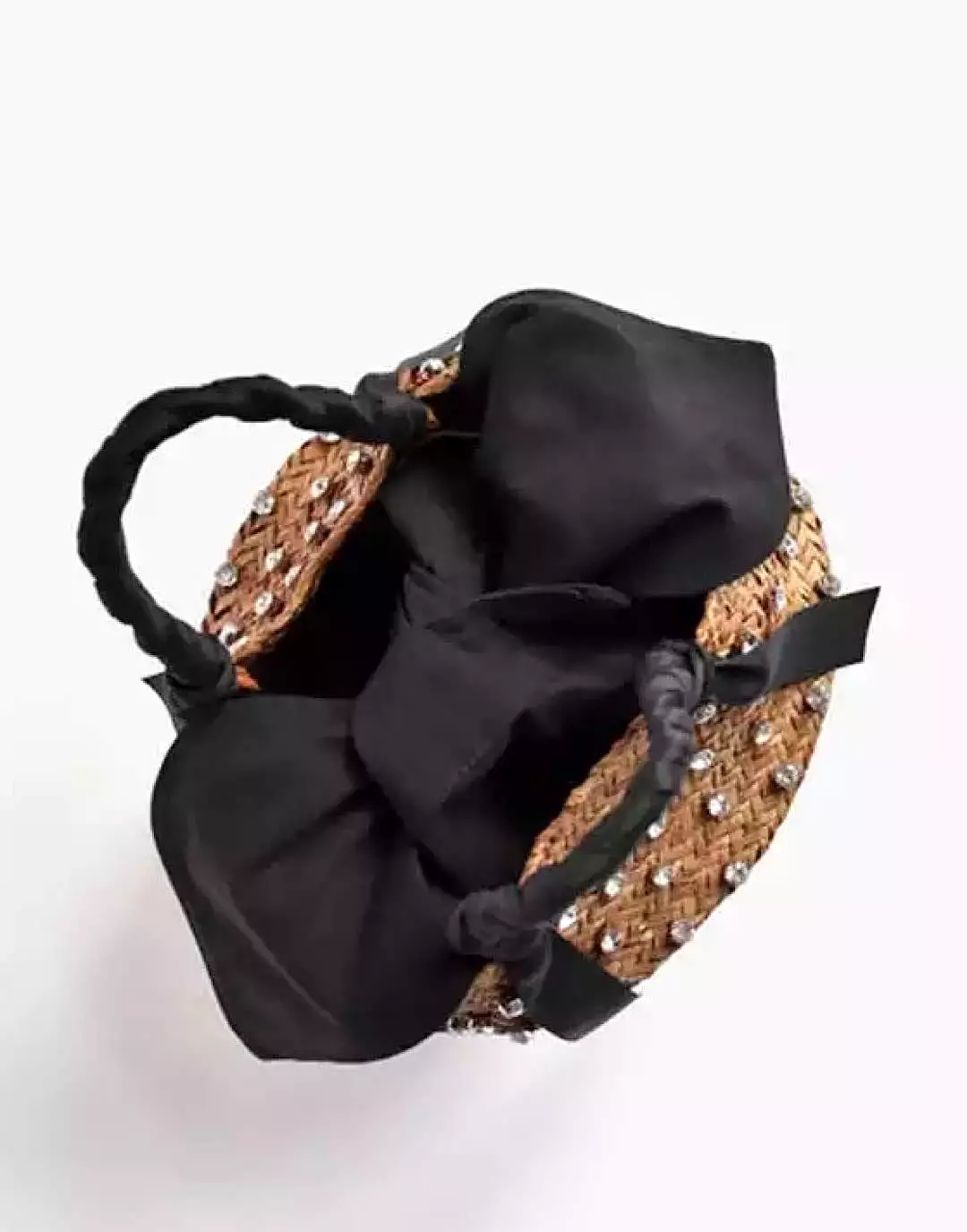 Diamond Decorated Straw Bucket Bag with White Lining