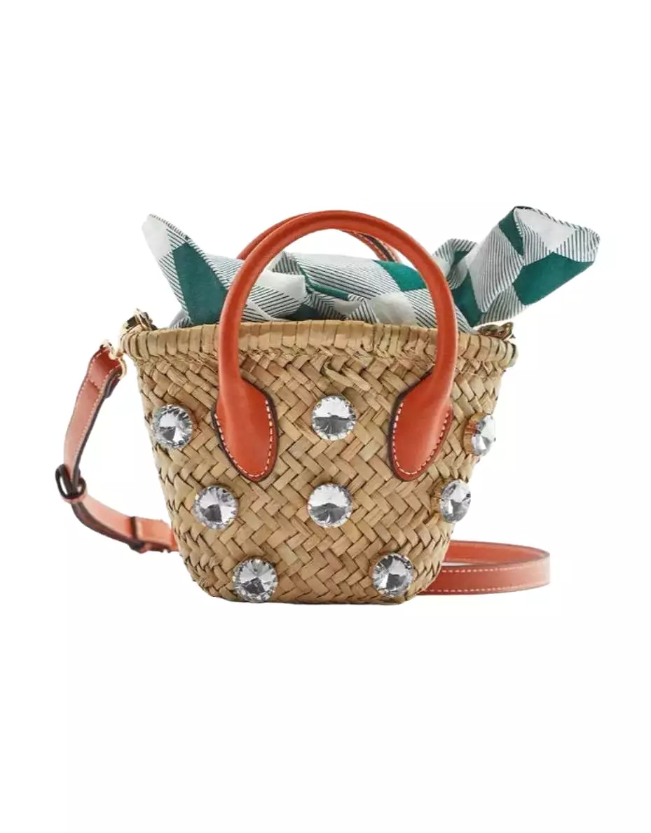 Diamond Straw Mini Bucket Bag