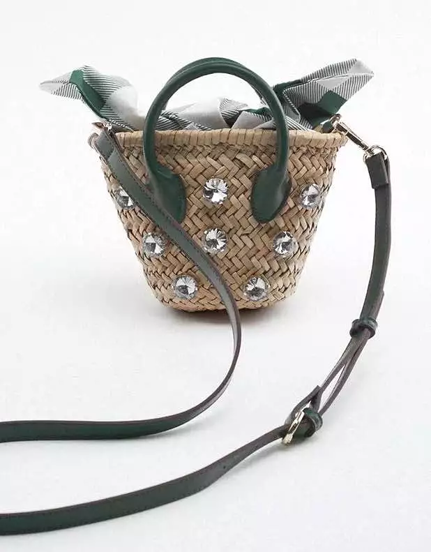 Diamond Straw Mini Bucket Bag