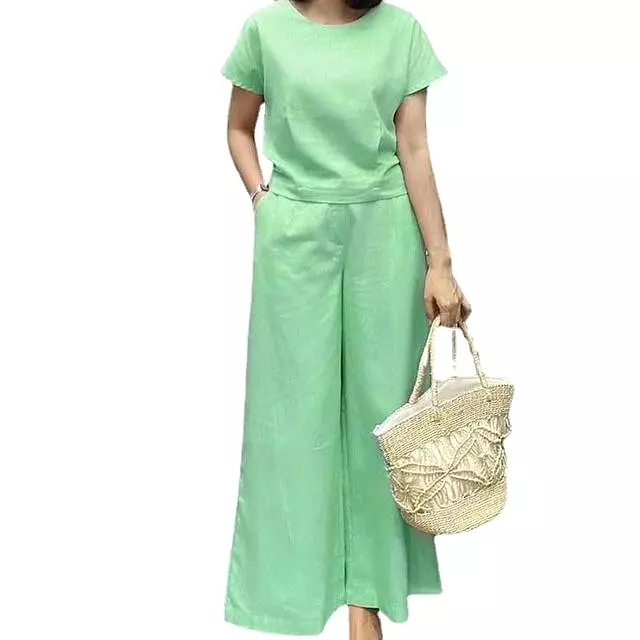 Elegant Solid Color Cotton Linen 2-Piece Set B-58801