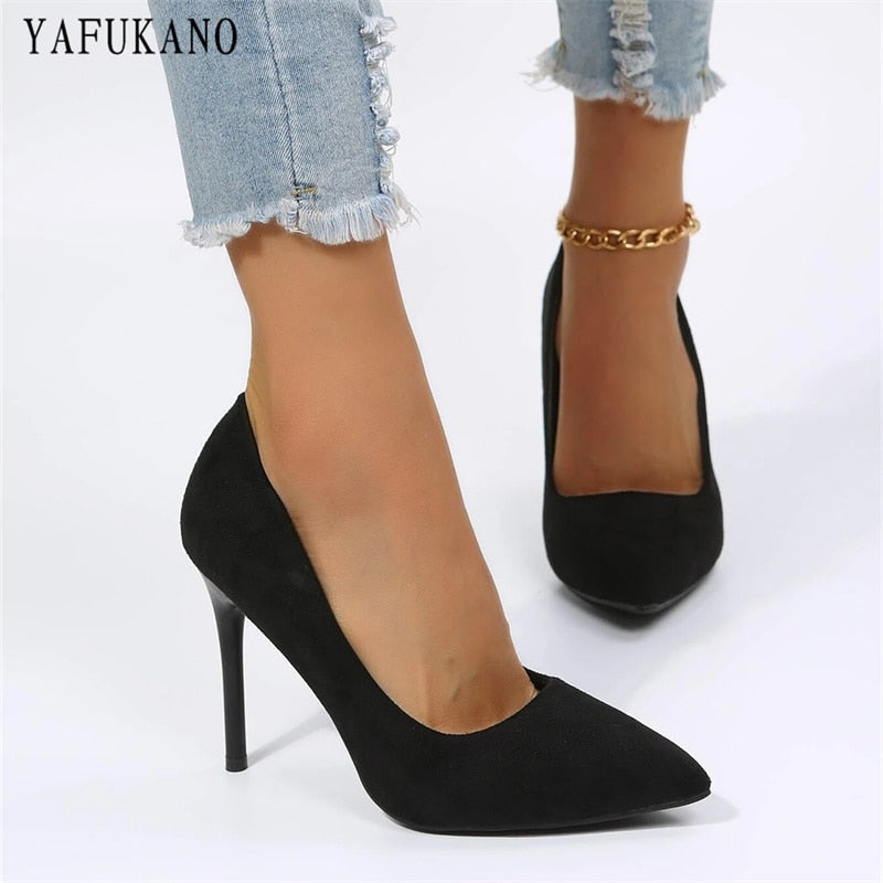 Fashion Point Toe Solid Flock Stiletto High Heels  Elegant Ladies Office Work Shoes