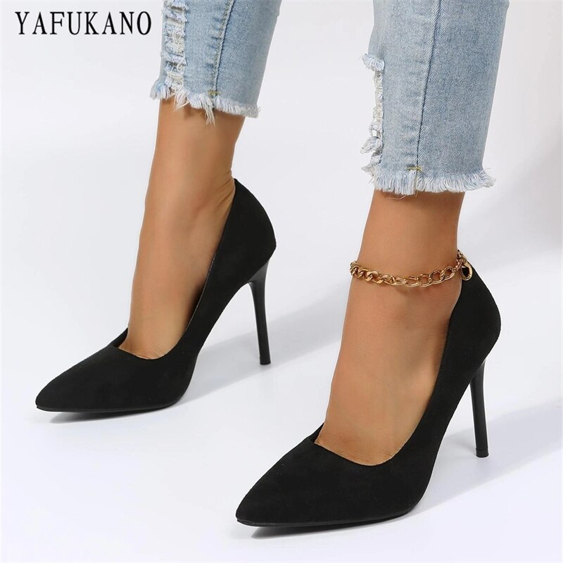 Fashion Point Toe Solid Flock Stiletto High Heels  Elegant Ladies Office Work Shoes