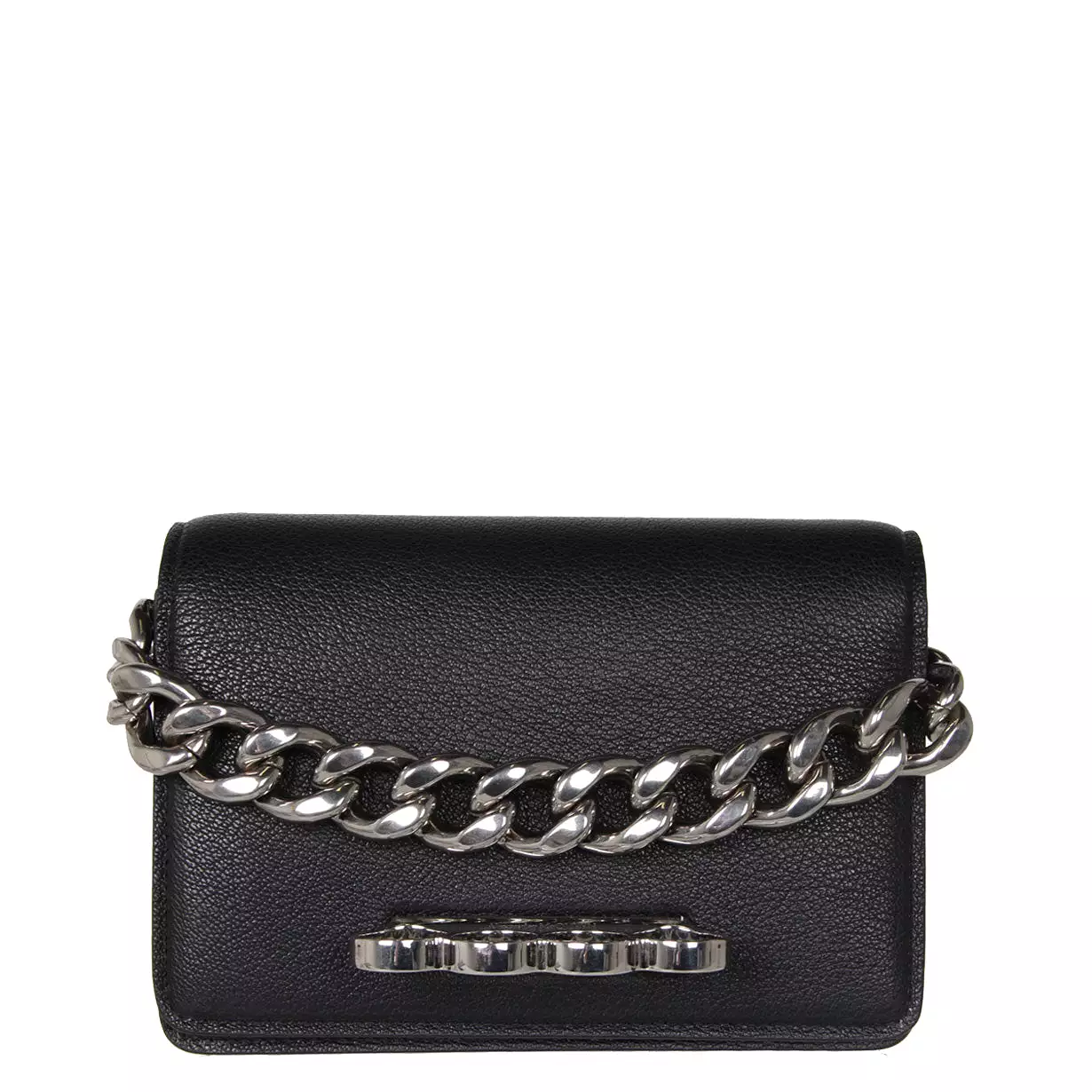 Four Ring Mini Chain Satchel Grained, Black (S)