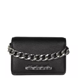 Four Ring Mini Chain Satchel Grained, Black (S)