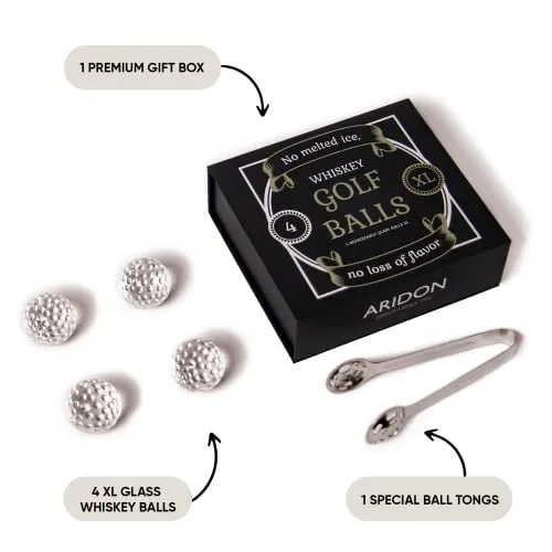 Golf Ball Whiskey Stones Gift Set for Men - Fathers Day Golf Gift