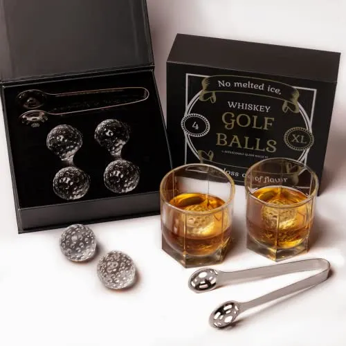 Golf Ball Whiskey Stones Gift Set for Men - Fathers Day Golf Gift