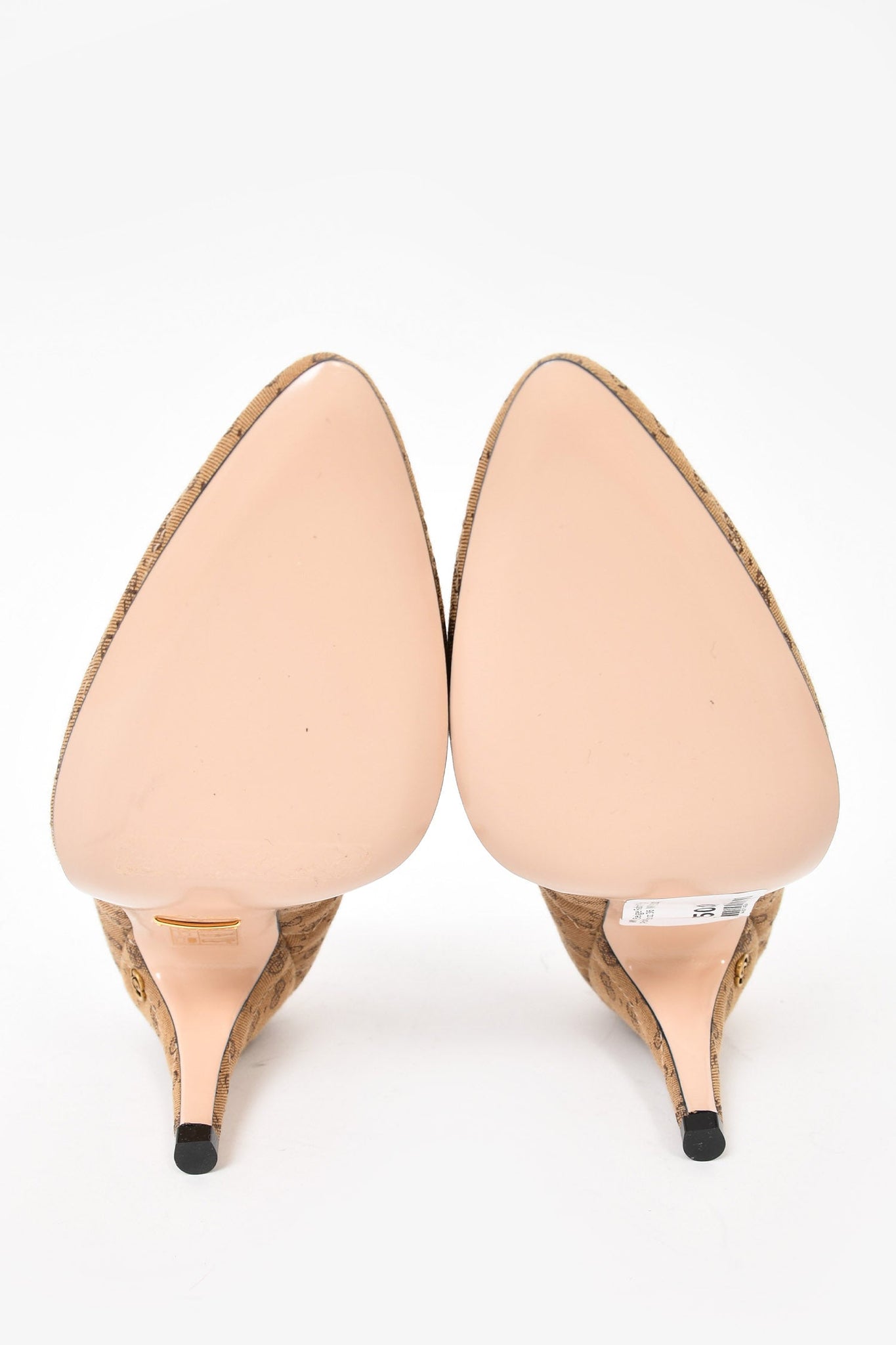 Gucci Beige Fabric 'GG' Logo Pointed Toe Heels sz 36