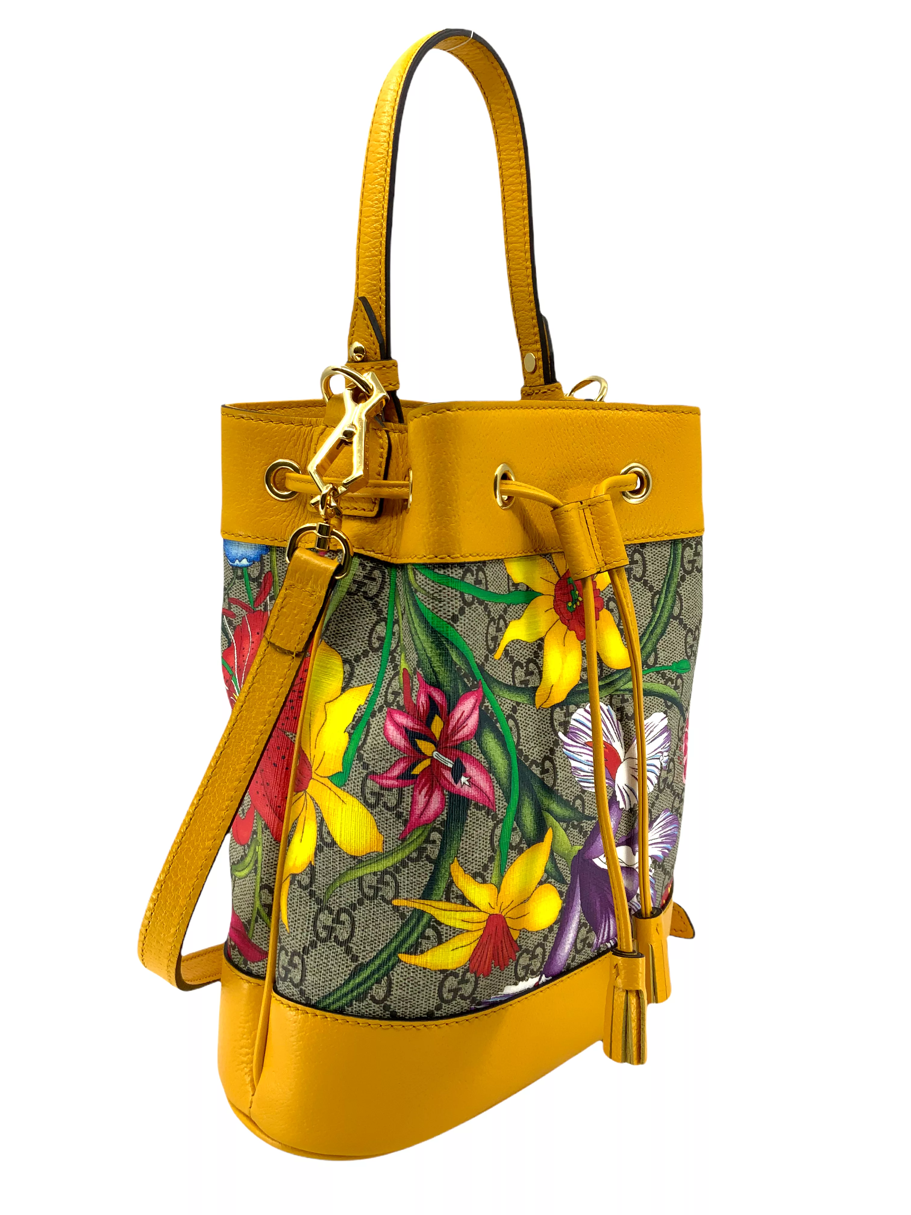 Gucci GG Supreme Flora Small Ophidia Bucket Bag NEW