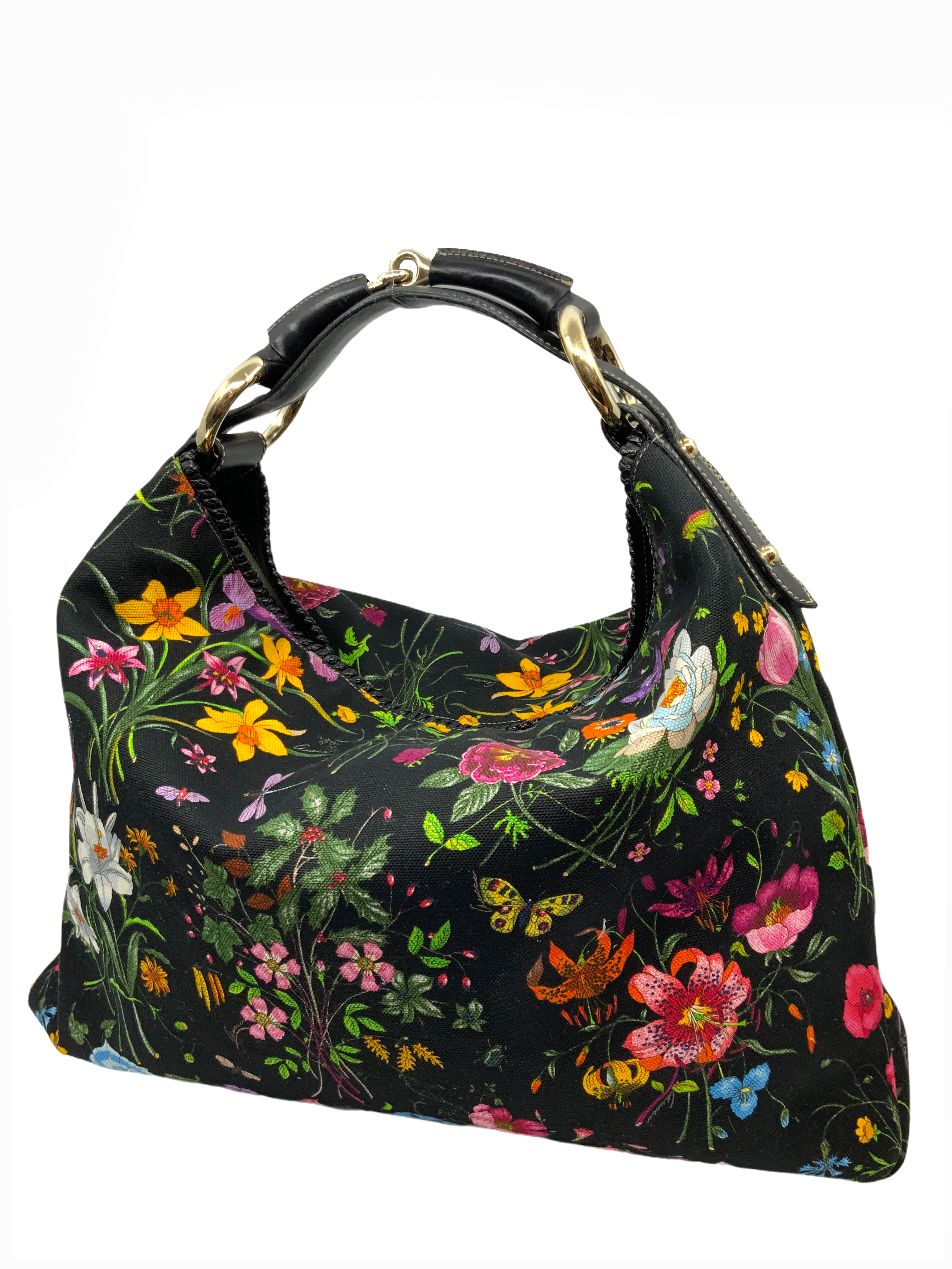 Gucci Horsebit Flora Canvas Large Hobo Bag