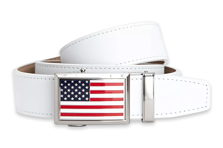 Heritage USA Flag, White 1 3/8 Strap, Golf Belt