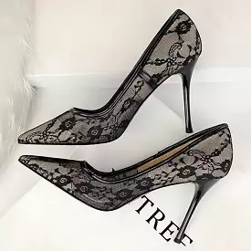 Hollow Lace Woman Pumps Sexy Party Shoes Thin Stiletto Heels