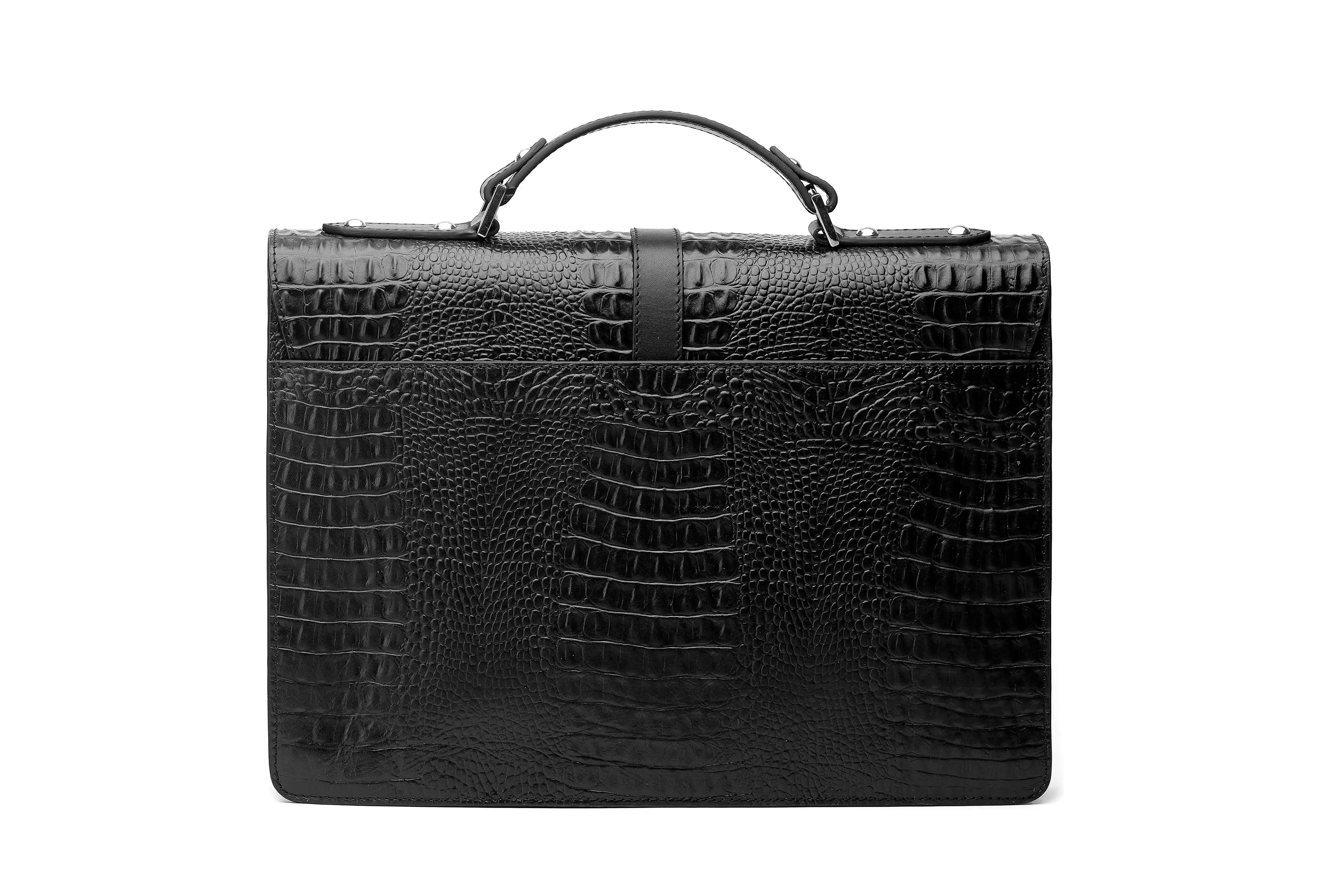 Leather Laptop Briefcase - Crocodile Pattern Black