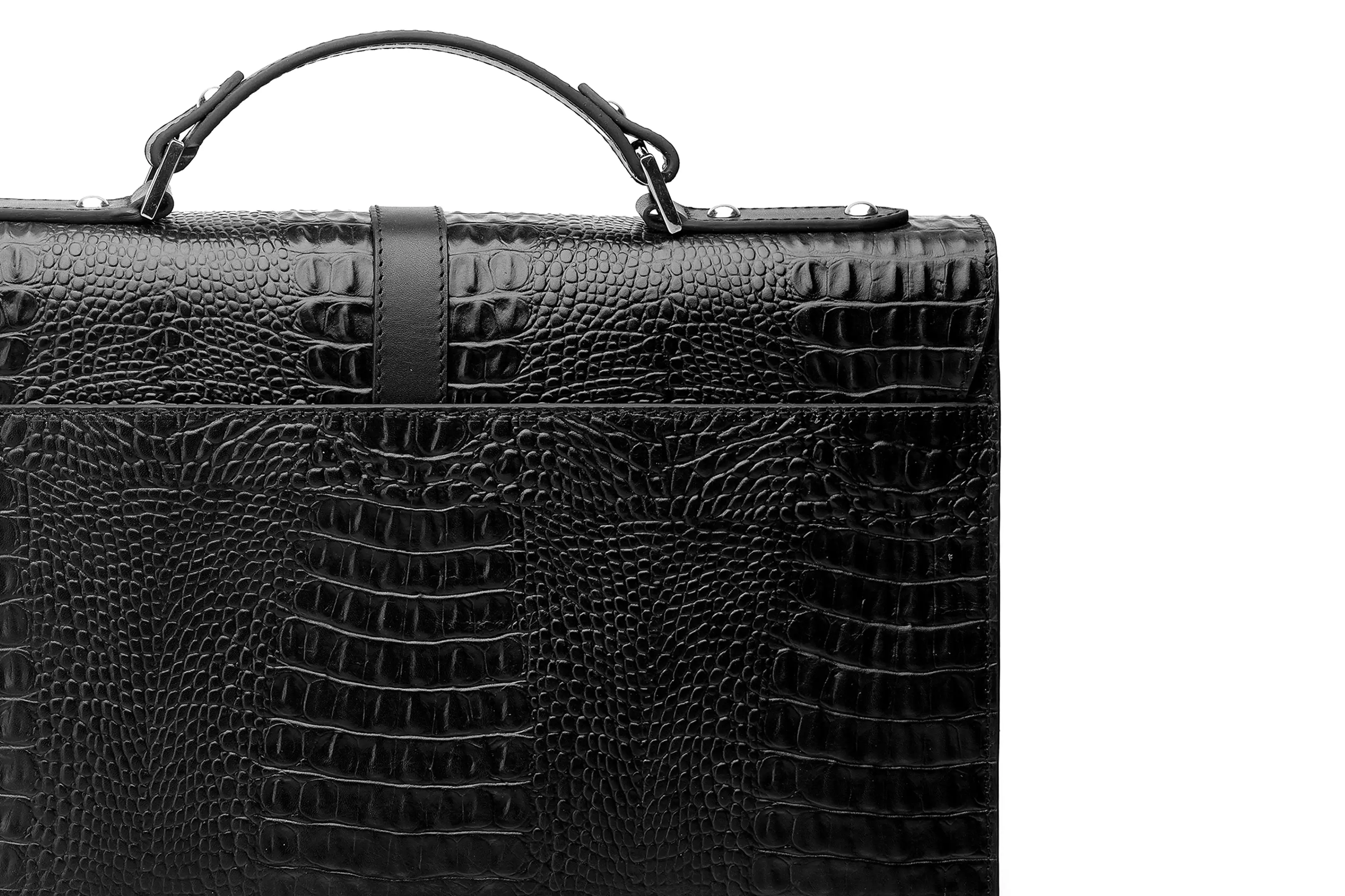 Leather Laptop Briefcase - Crocodile Pattern Black