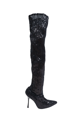 Manolo Blahnik Black Sequin Pointed Toe Sock Boots Size 36.5