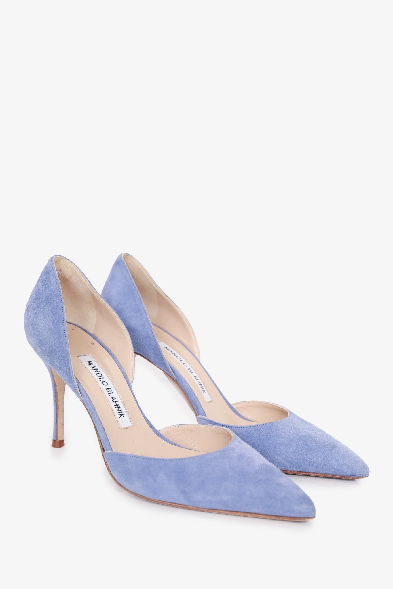 Manolo Blahnik Blue Suede Pointed Toe Heels size 37