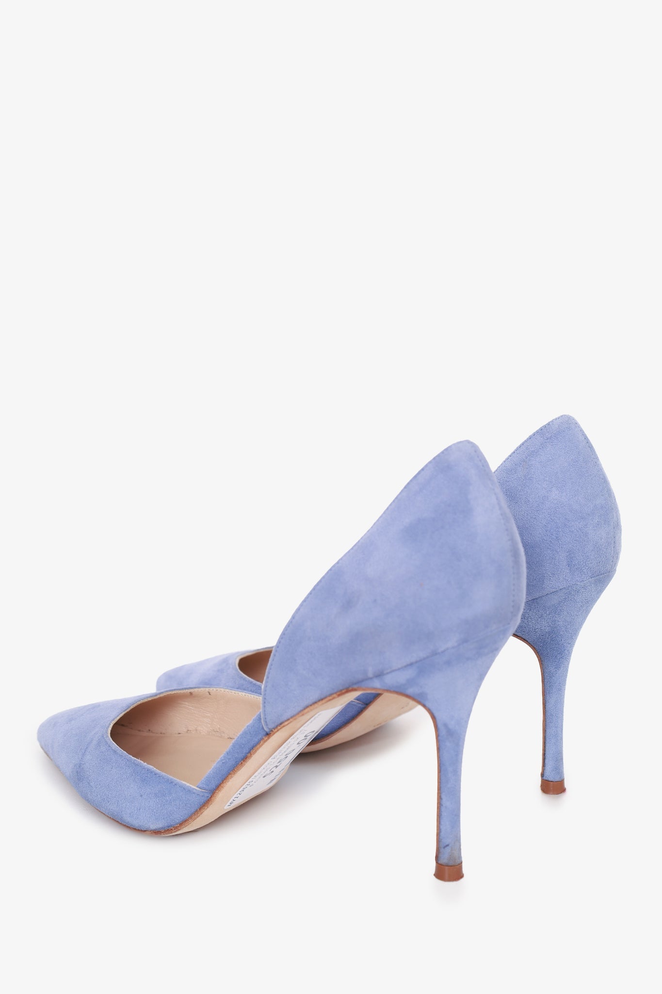 Manolo Blahnik Blue Suede Pointed Toe Heels size 37