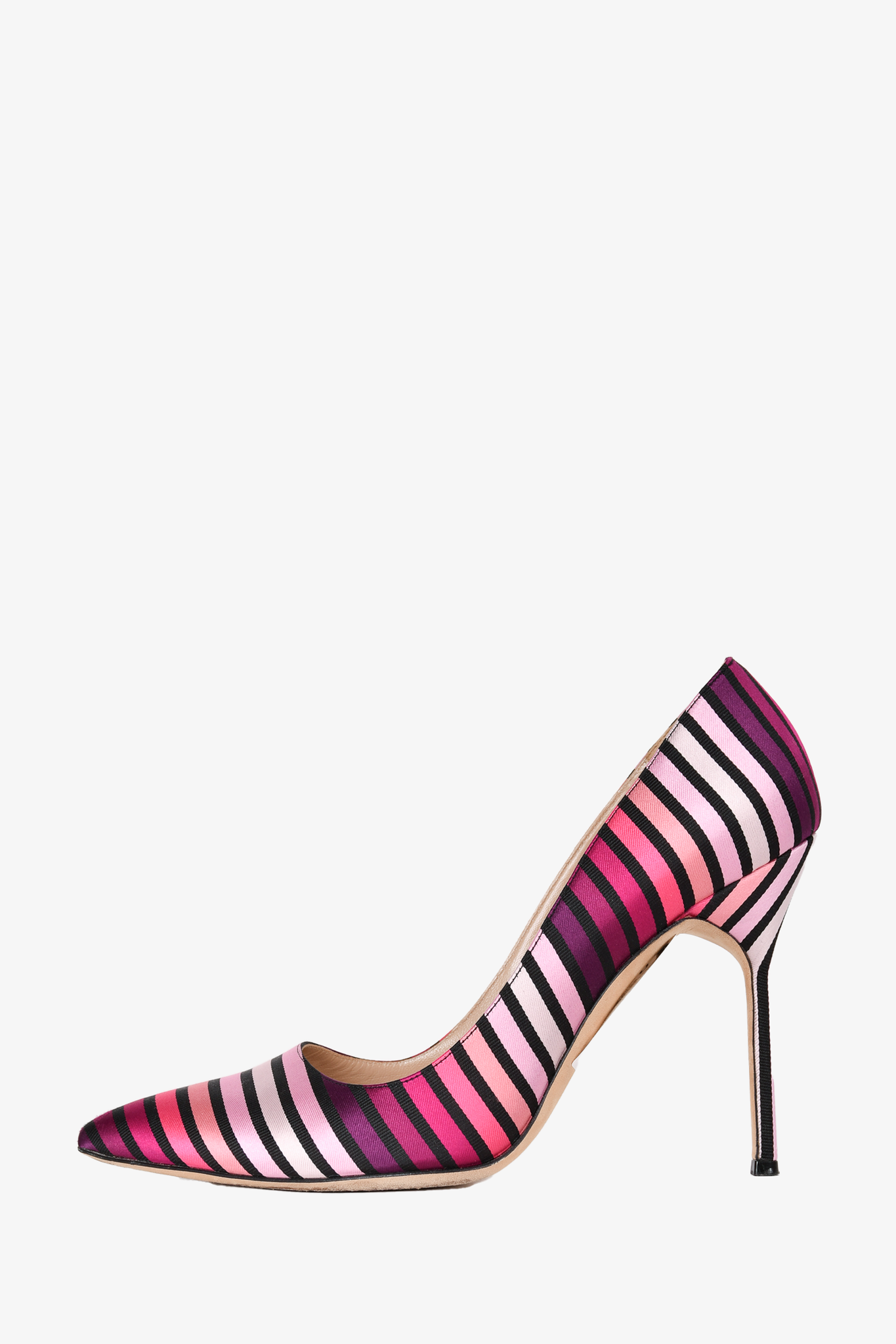 Manolo Blahnik Pink/Purple Striped Satin Pointed Toe Pumps Size 40