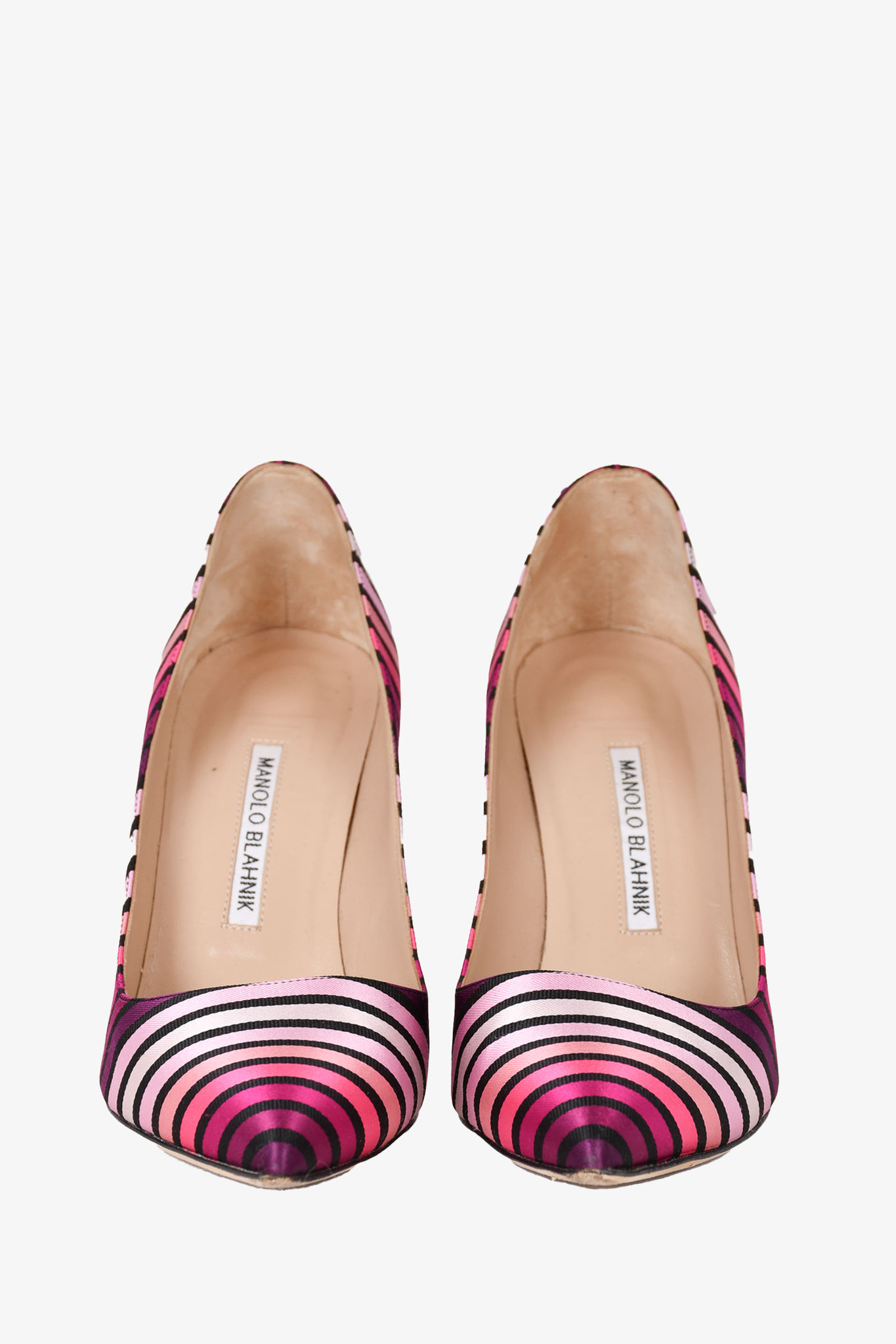 Manolo Blahnik Pink/Purple Striped Satin Pointed Toe Pumps Size 40