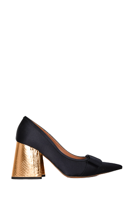 Marni Black/Gold Bow Detail Pointed Toe Block Heels Size 39.5