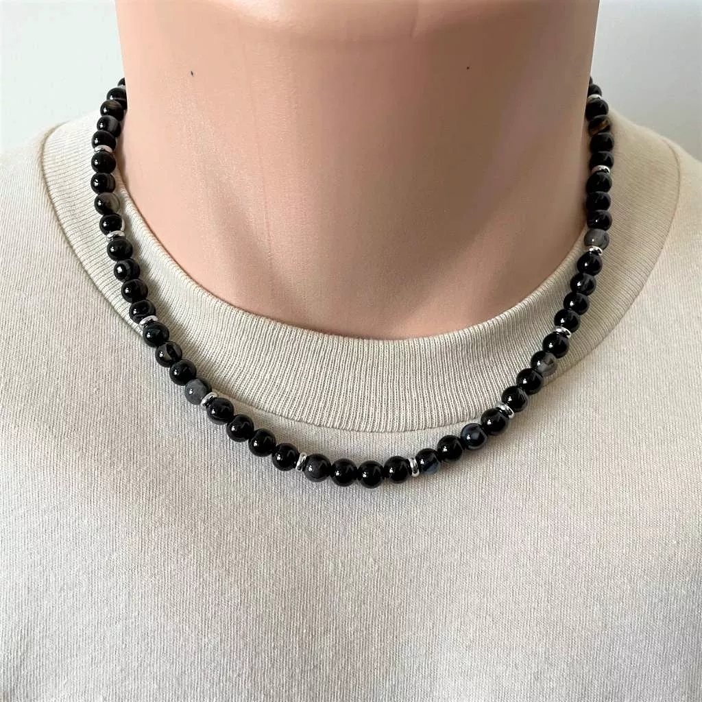 Mens Black Sardonyx 6mm Necklace