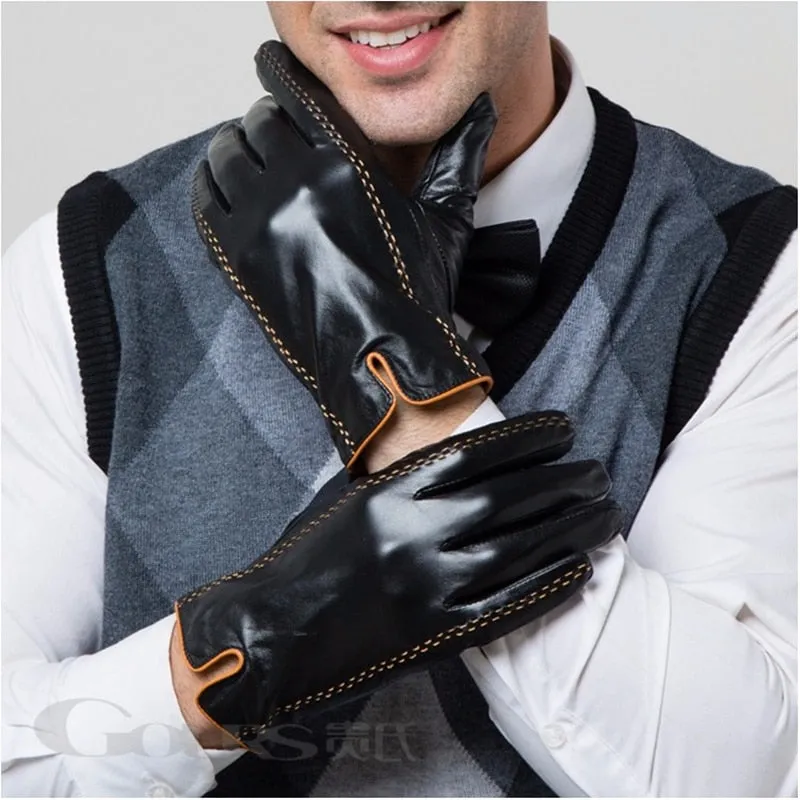 Men's Fashion Winter Genuine Leather Touch Screen Warm Goatskin Gloves