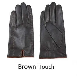 Men's Fashion Winter Genuine Leather Touch Screen Warm Goatskin Gloves