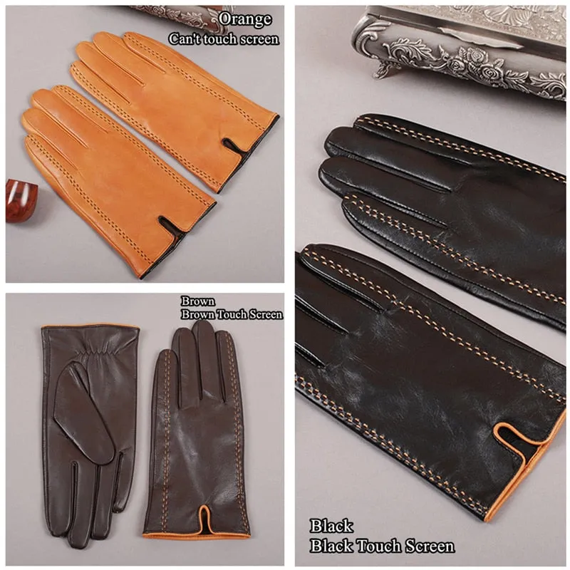 Men's Fashion Winter Genuine Leather Touch Screen Warm Goatskin Gloves