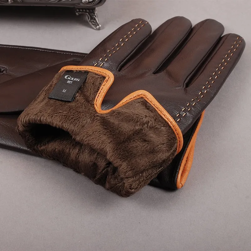 Men's Fashion Winter Genuine Leather Touch Screen Warm Goatskin Gloves