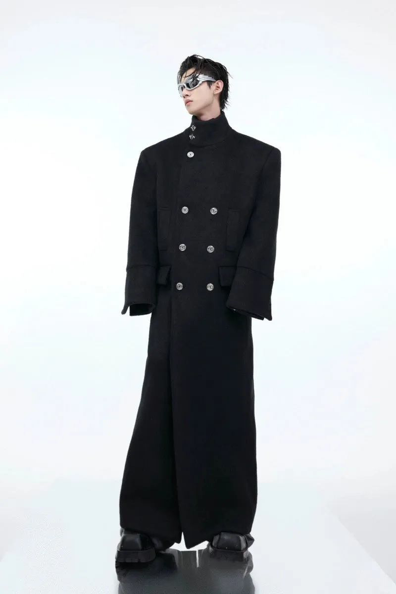 Metal Clasp Oversized Wool Overcoat